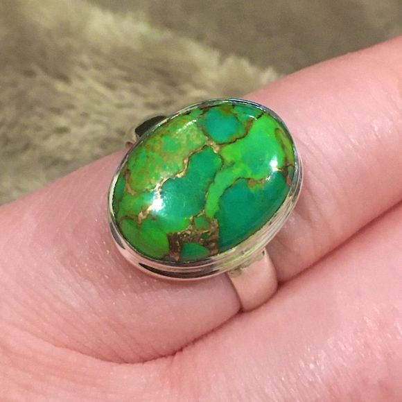 Mohave Green Turquoise Sterling Silver Ring 8-3/4 - Picture 5 of 6